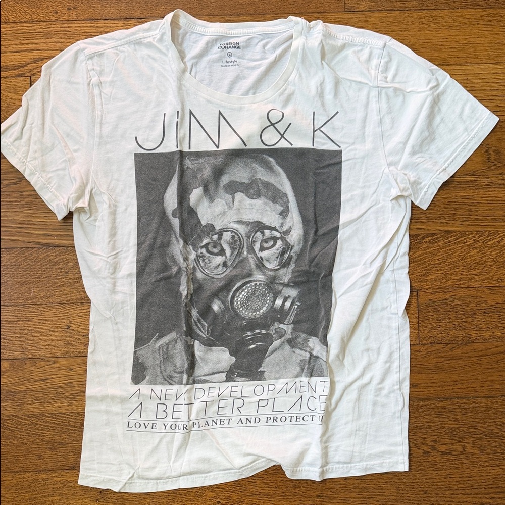 Foreign Exchange White Short Sleeve Graphic Tee with Black Print